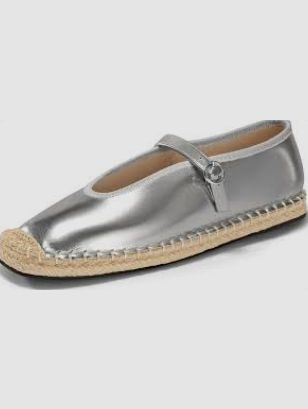 Coutgo NWT Metallic Silver Faux Leather Mary Jane Espadrilles With Jute 7.5